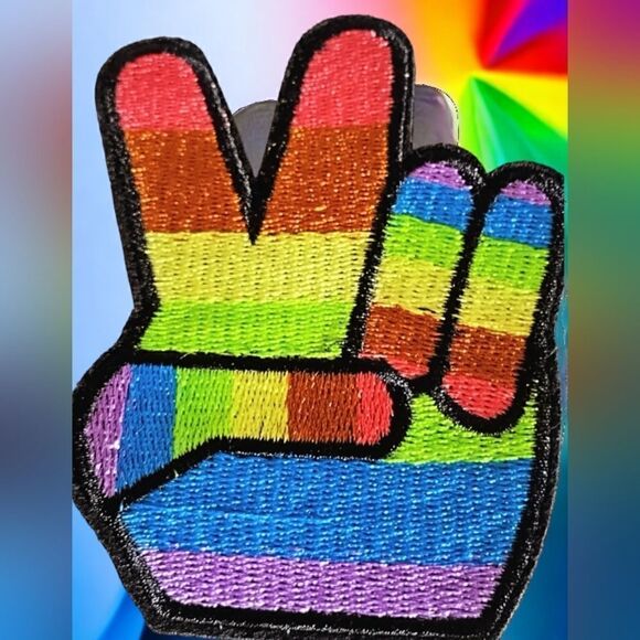 PEACE LGBTQ GAY & LESBIAN Pride Iron-On PATCH BADGE 2.5" x 3.5" Inc SET OF TWO - Picture 3 of 13